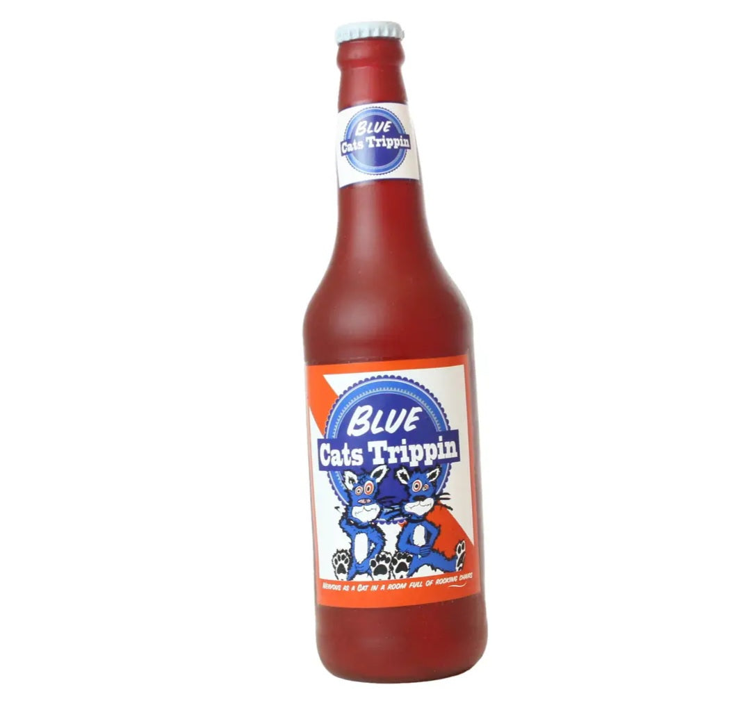 Silly Squeakers Beer Bottle Blue Cats Trippin' Dog Toy