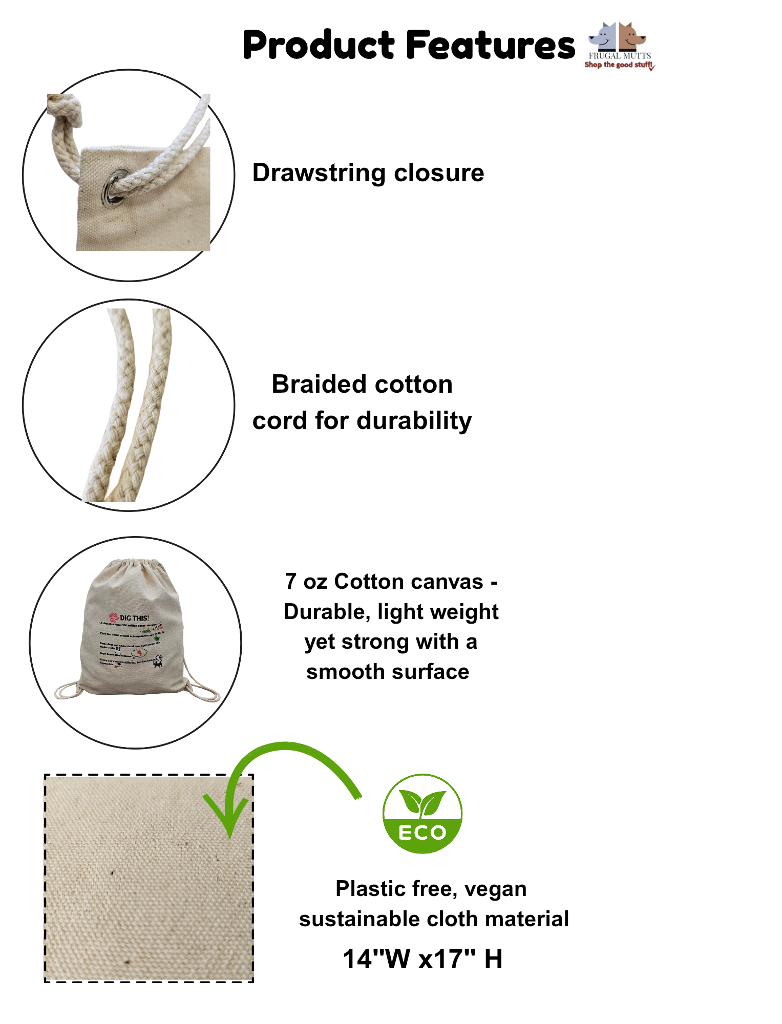 Canvas Drawstring Backpack for Dog Lovers 'Dig This'