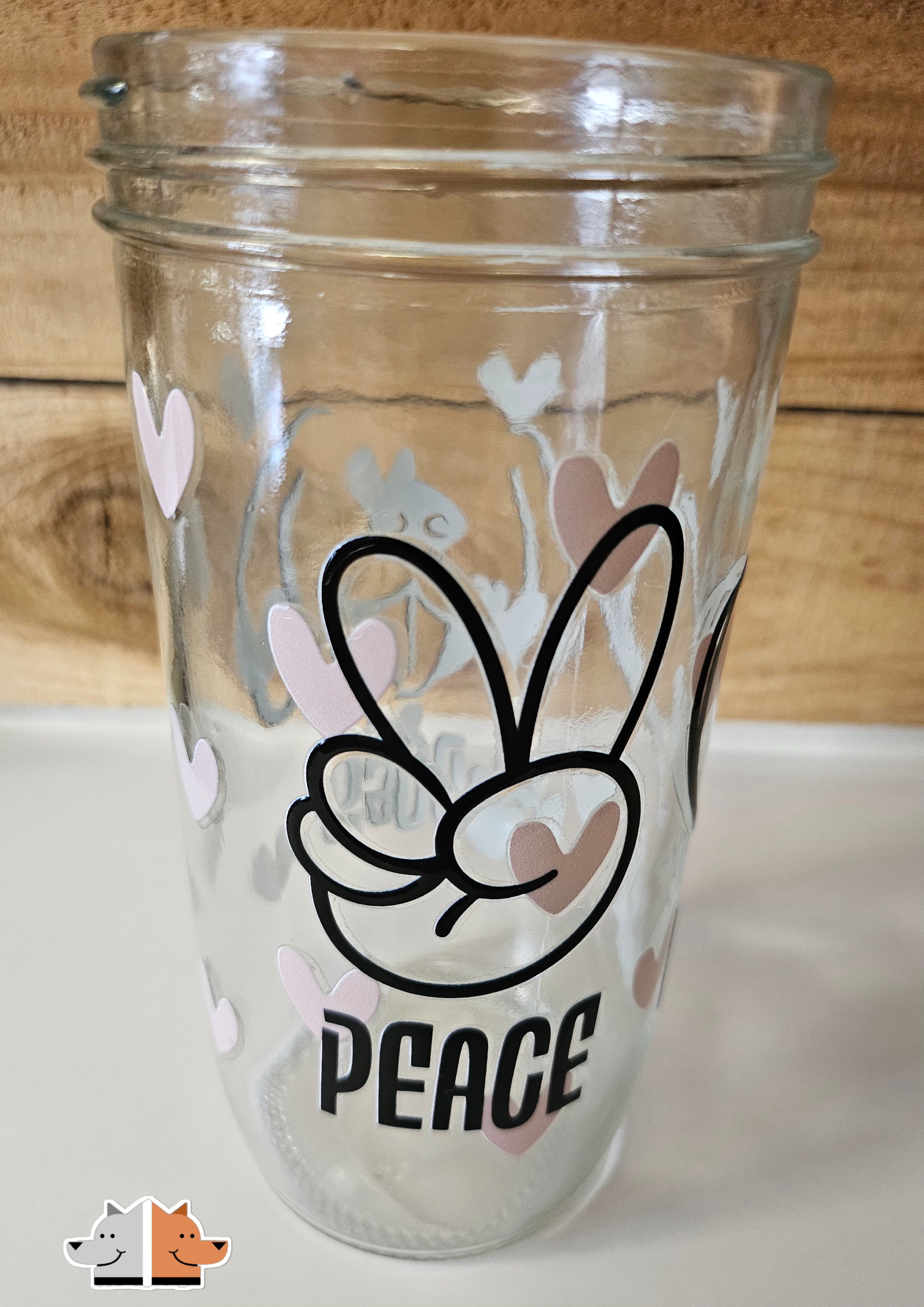 'Peace Love Dogs' Mason Jar Style Glass with Acacia Lid & Boba Style Straw 22 oz