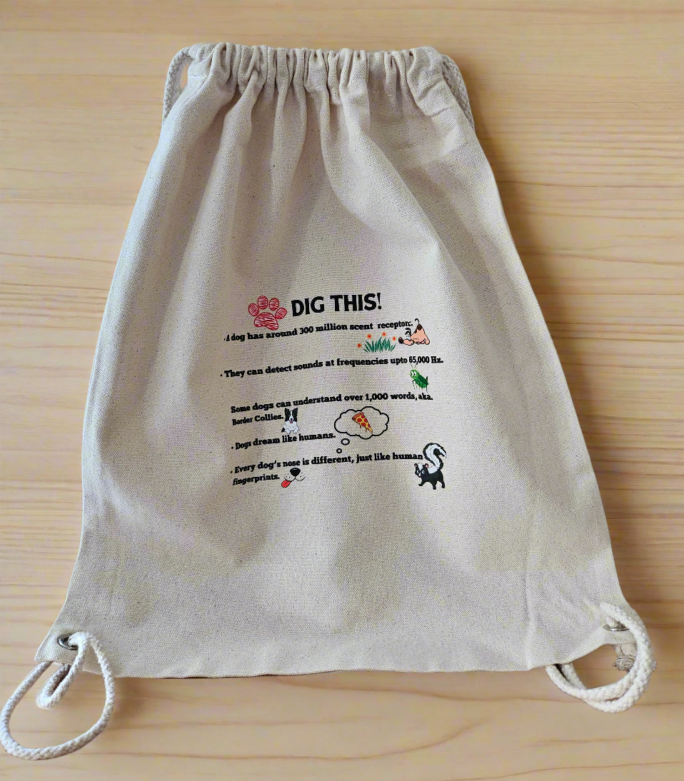 Canvas Drawstring Backpack for Dog Lovers 'Dig This'