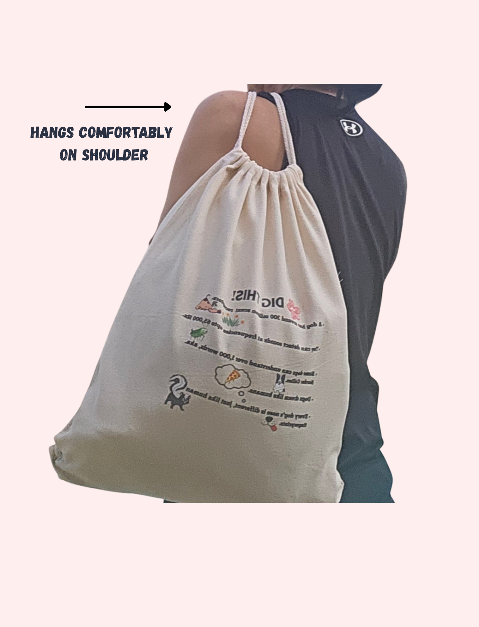 Canvas Drawstring Backpack for Dog Lovers 'Dig This'