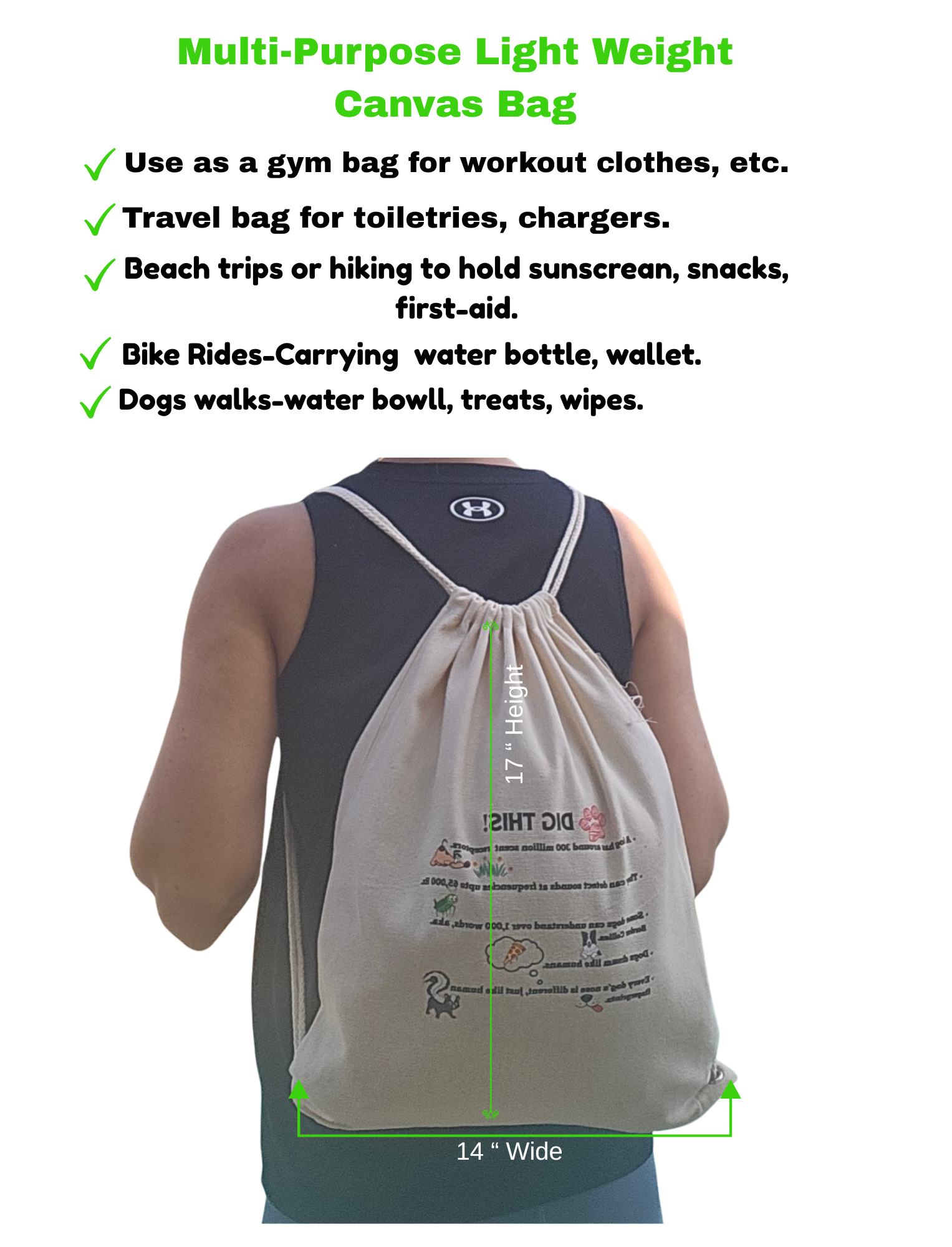Canvas Drawstring Backpack for Dog Lovers 'Dig This'