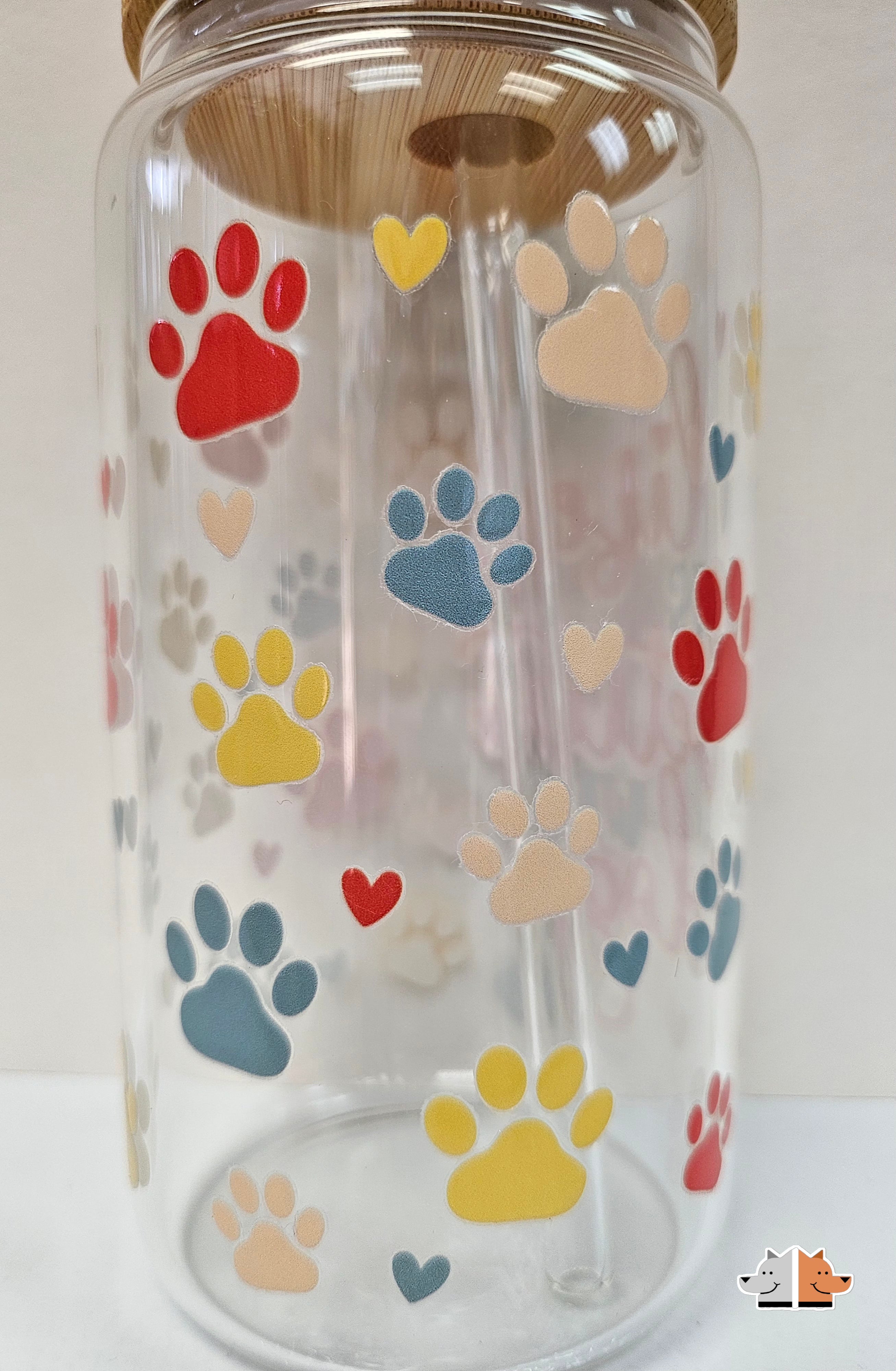 'Life is Better with Dogs' Glass Can with Bamboo Lid & Glass Straw 16 oz