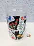 Silhouette Cats Glass Can with Bamboo Lid & Glass Straw 16 oz