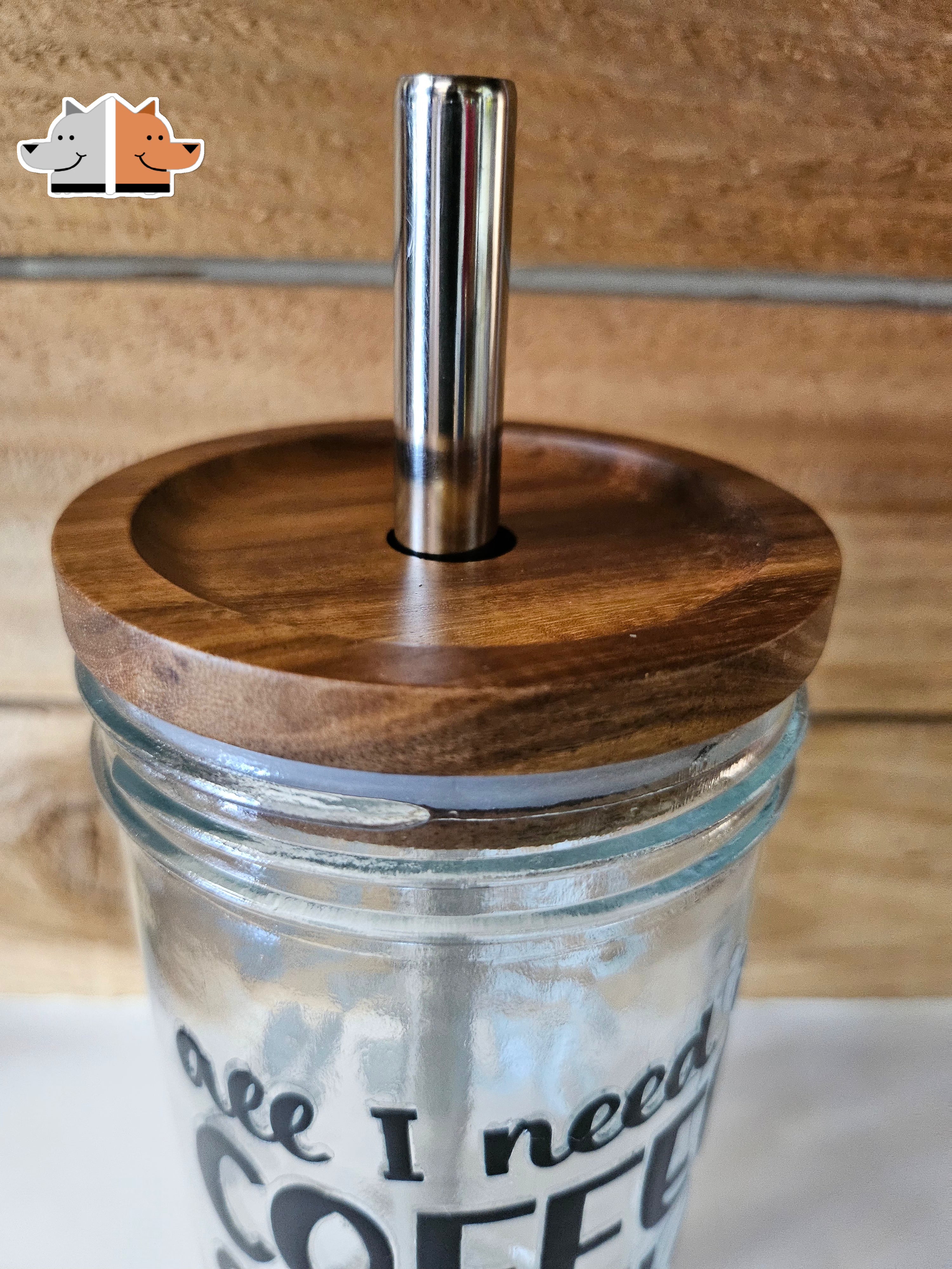 'All I Need is Coffee and My Dog' Mason Jar Style Glass with Acacia Lid & Boba Style Straw 22 oz