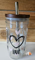 'Peace Love Dogs' Mason Jar Style Glass with Acacia Lid & Boba Style Straw 22 oz