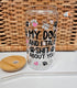'My Dog and I Talk' Glass Can with Bamboo Lid & Glass Straw 16 oz