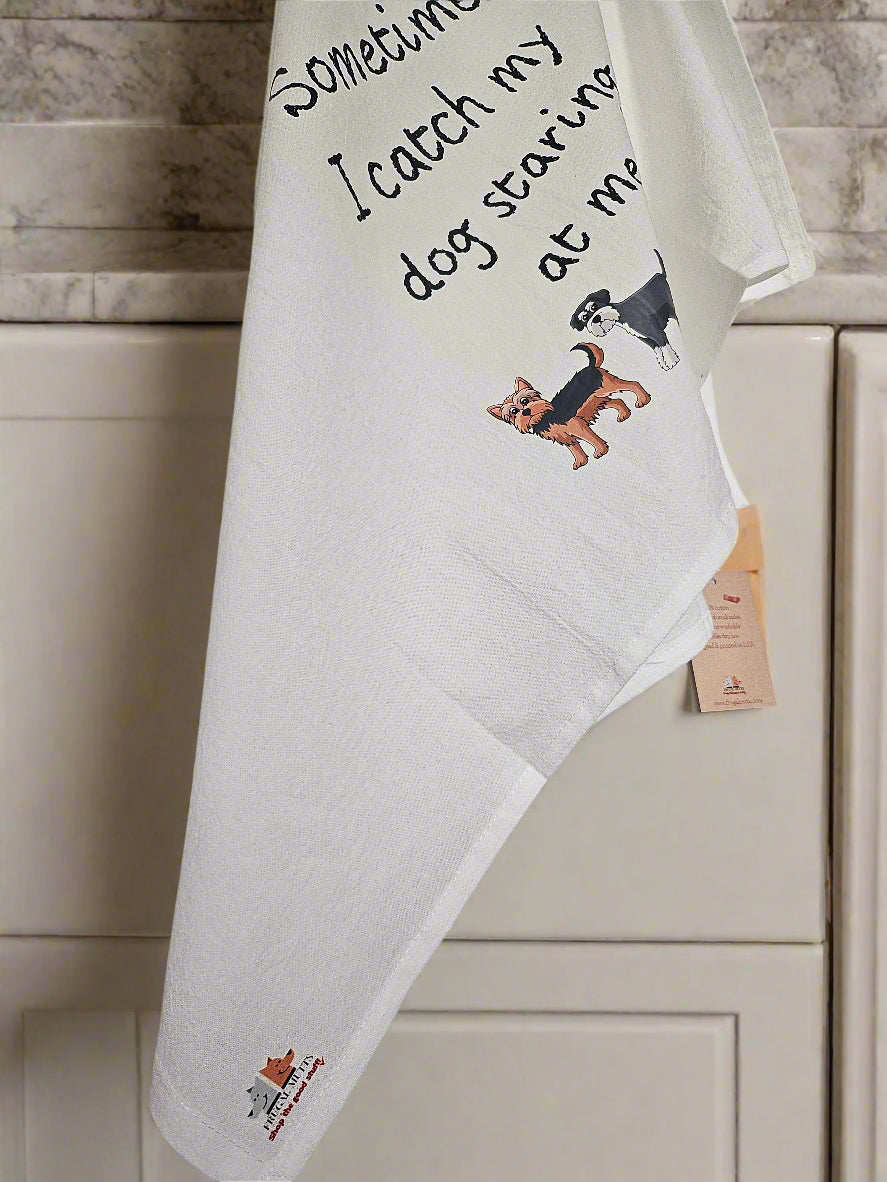 Kitchen Flour Sack Tea Towel 27"x 27" 'Sometimes I Catch My Dogs'