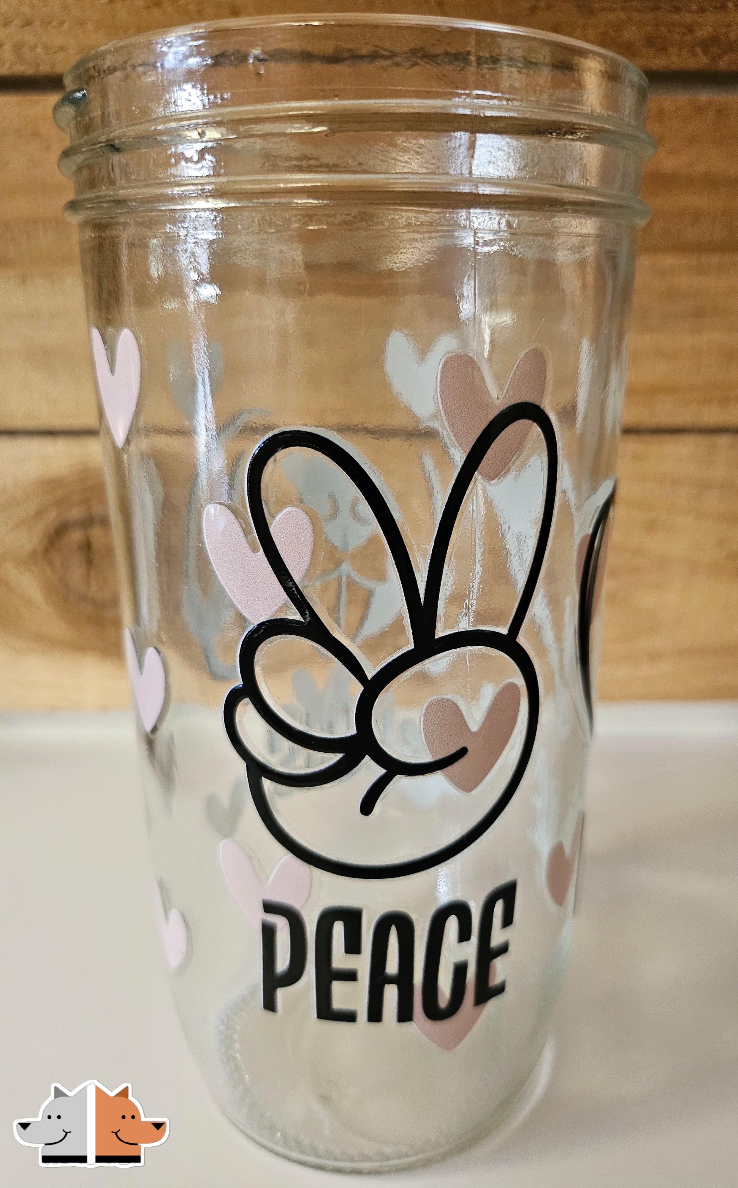 'Peace Love Dogs' Mason Jar Style Glass with Acacia Lid & Boba Style Straw 22 oz