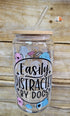 'Easily Distracted by Dogs' Glass Can with Bamboo Lid & Glass Straw 16 oz