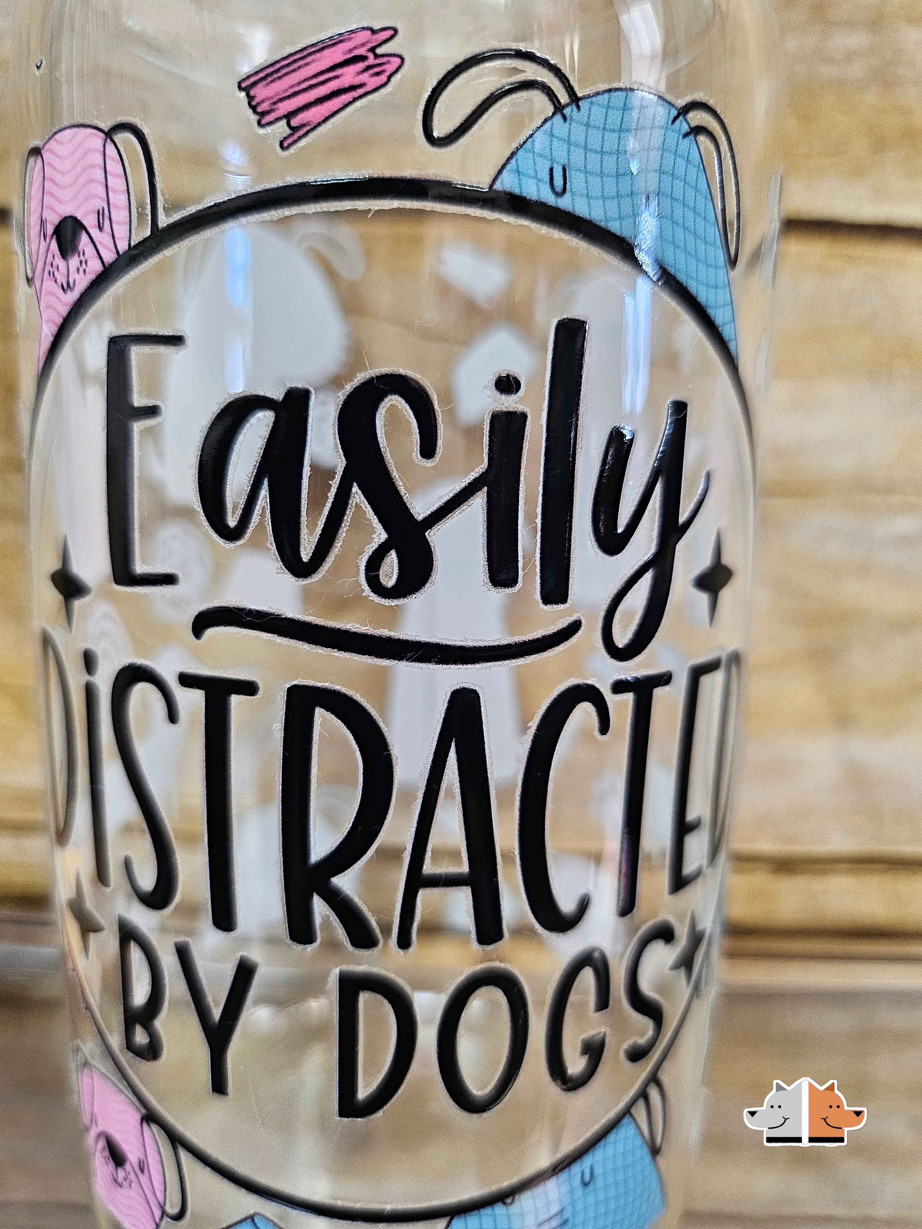 'Easily Distracted by Dogs' Glass Can with Bamboo Lid & Glass Straw 16 oz