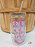 'Howdy' Glass Can with Bamboo Lid & Glass Straw 16 oz
