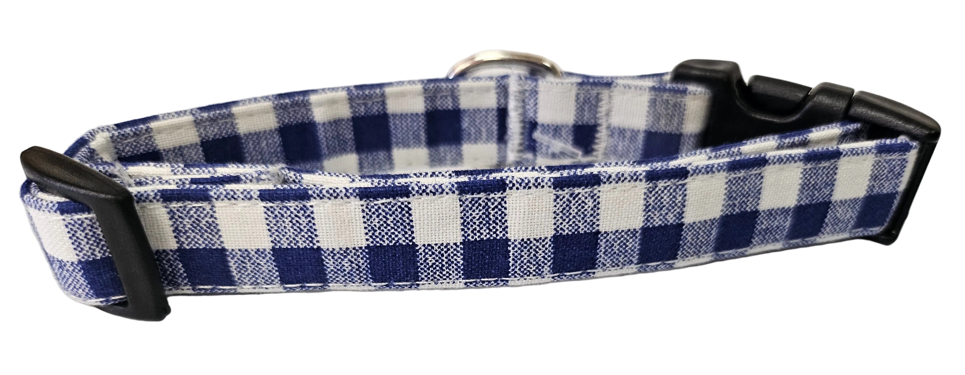 Blue Gingham Dog Collar Small