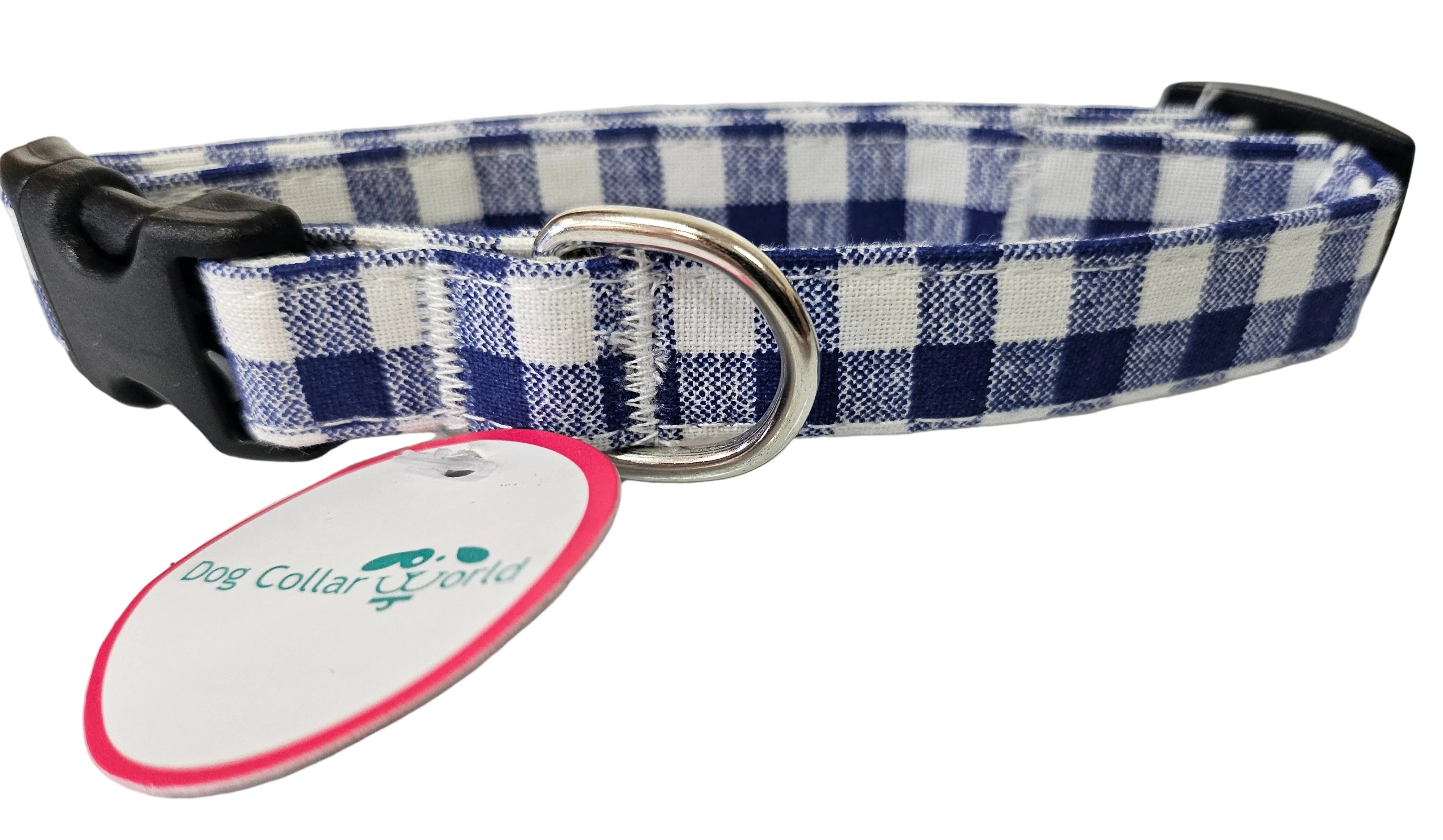 Blue Gingham Dog Collar Small