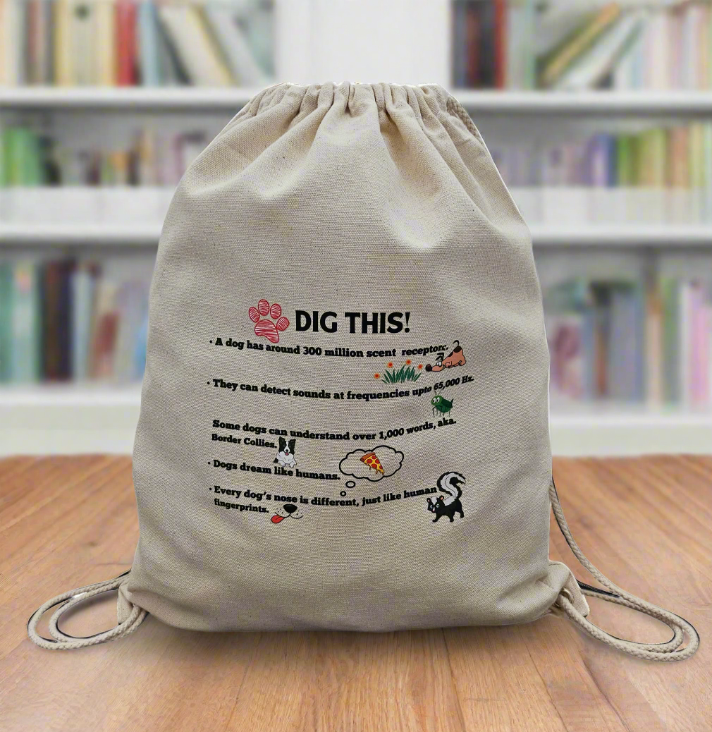 Canvas Drawstring Backpack for Dog Lovers 'Dig This'