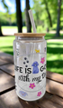 'Life is Good with My Dog' Glass Can with Bamboo Lid & Glass Straw 16 oz