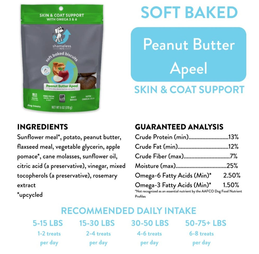 Shameless Pets Peanut Butter Apeel Soft Baked Dog Treats 6 oz