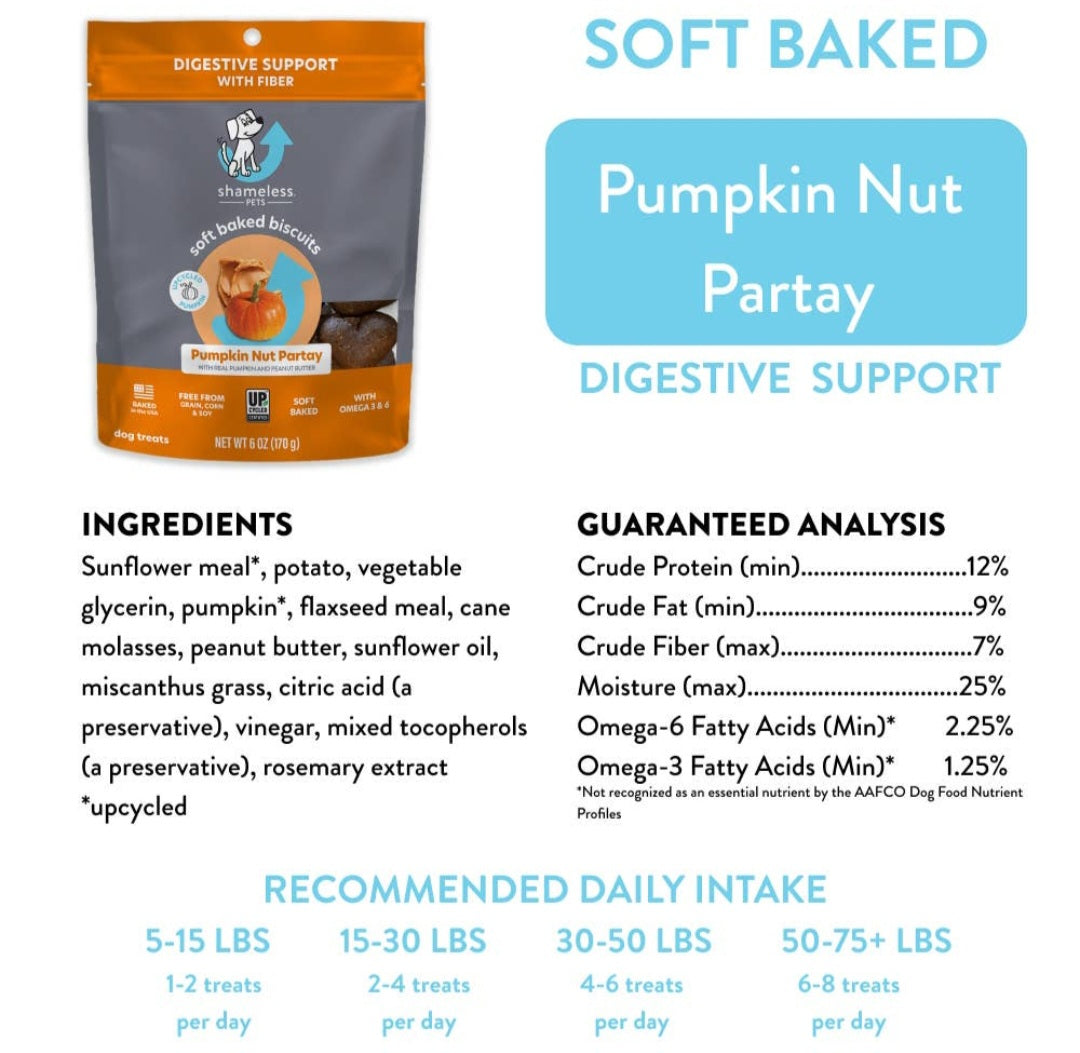 Shameless Pets Pumpkin Nut Par-Tay Soft Baked Dog Treats 6 oz