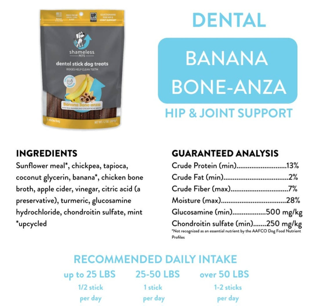 Shameless Pets Banana Bone-Anza Dental Sticks 7.2 oz