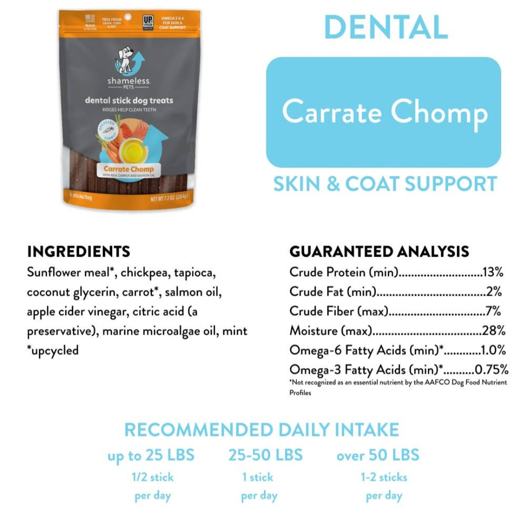 Shameless Pets Carrate Chomp Dental Sticks 7.2 oz