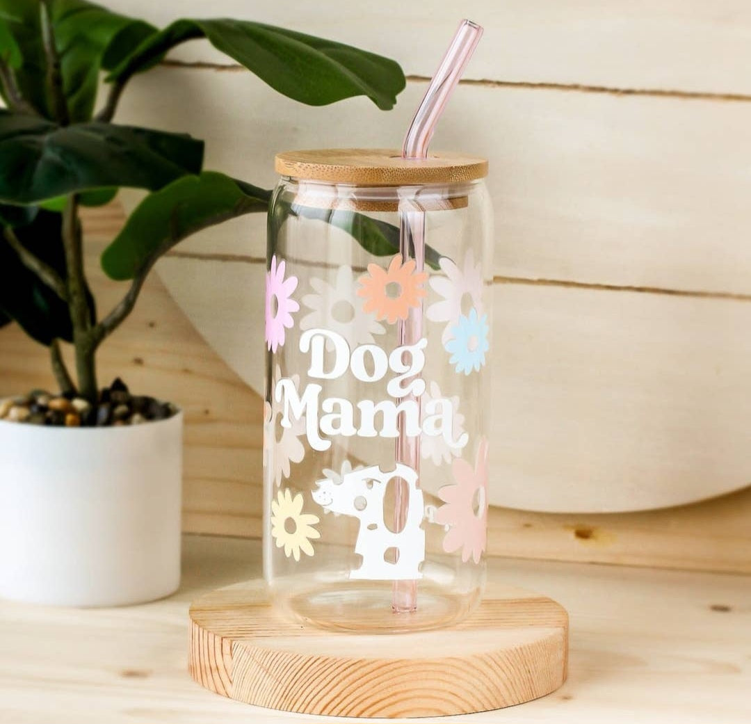 Bop Pop Pet Dog Mama Glass/Lid+Straw