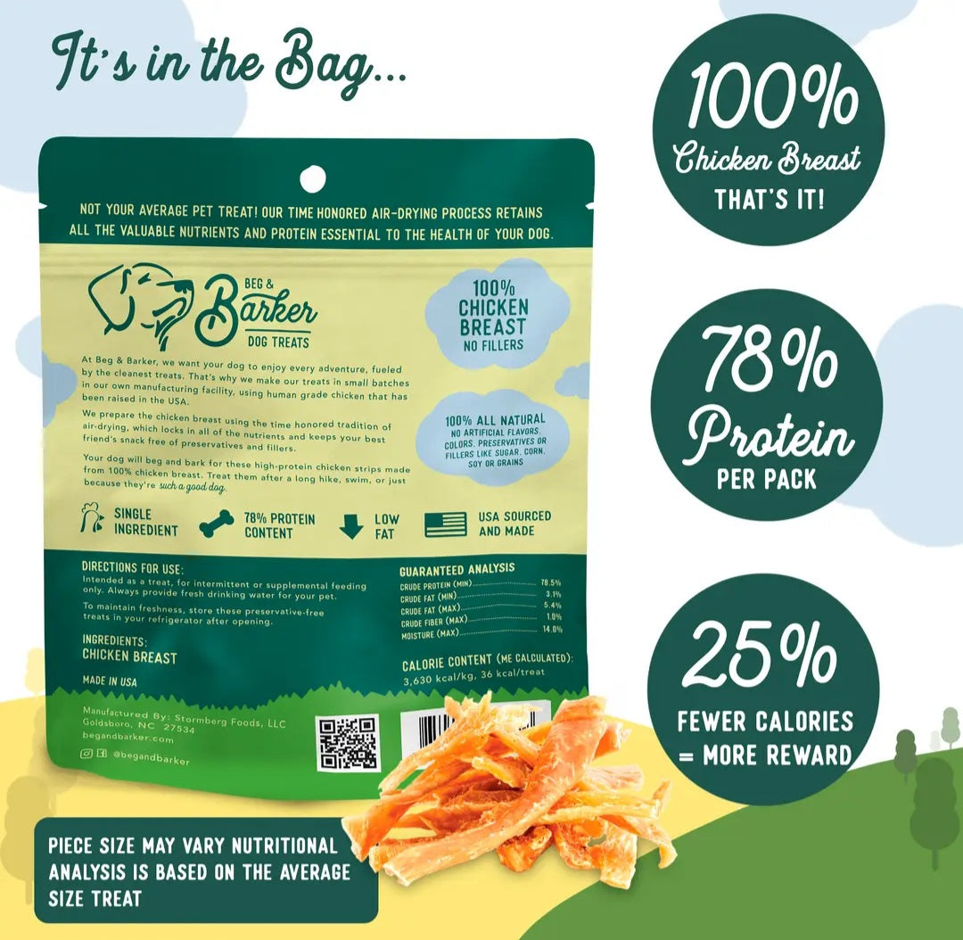 Beg & Barker Chicken Breast Jerky Strips Dog Treats 4 oz