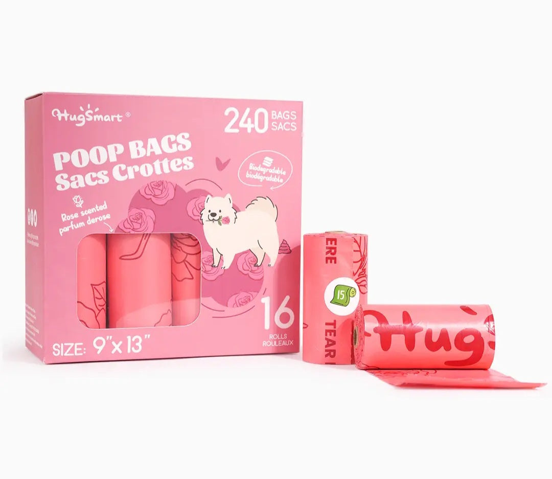 HugSmart poop Bags 16 Rolls 240 Bags Rose