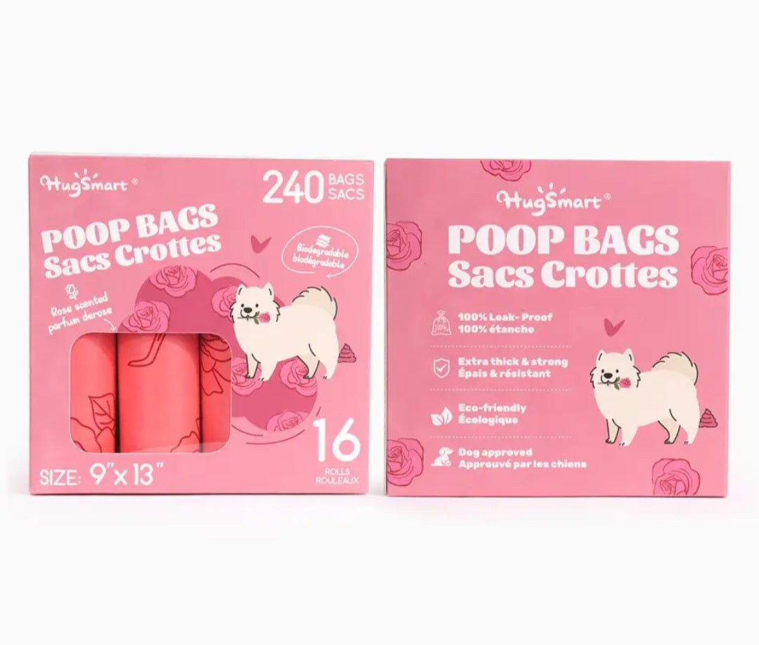 HugSmart poop Bags 16 Rolls 240 Bags Rose