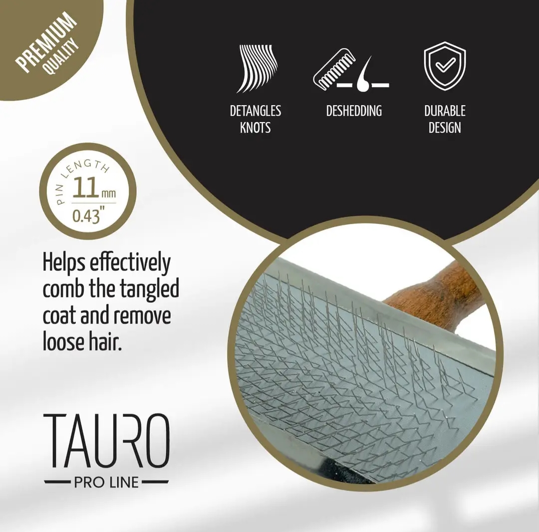 Tauro Pro Line Beechwood Slicker Pet Brush with Stainless Steel Bristles -3 Sizes