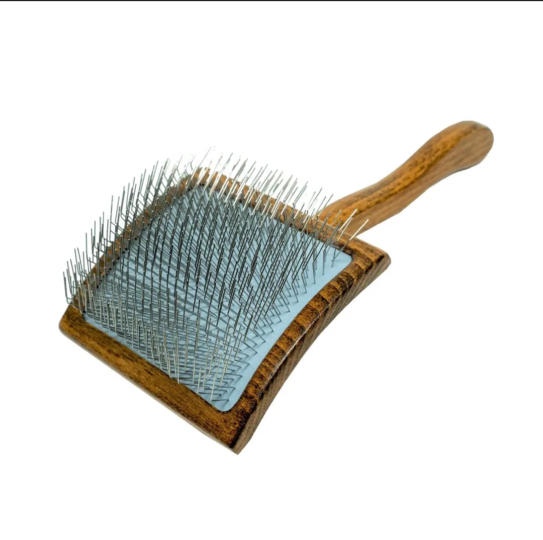 Tauro Wooden Handle Pet Slicker Brush with Long pins (.098") for Dense Coat
