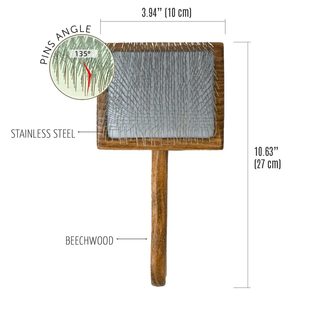 Tauro Wooden Handle Pet Slicker Brush with Long pins (.098") for Dense Coat