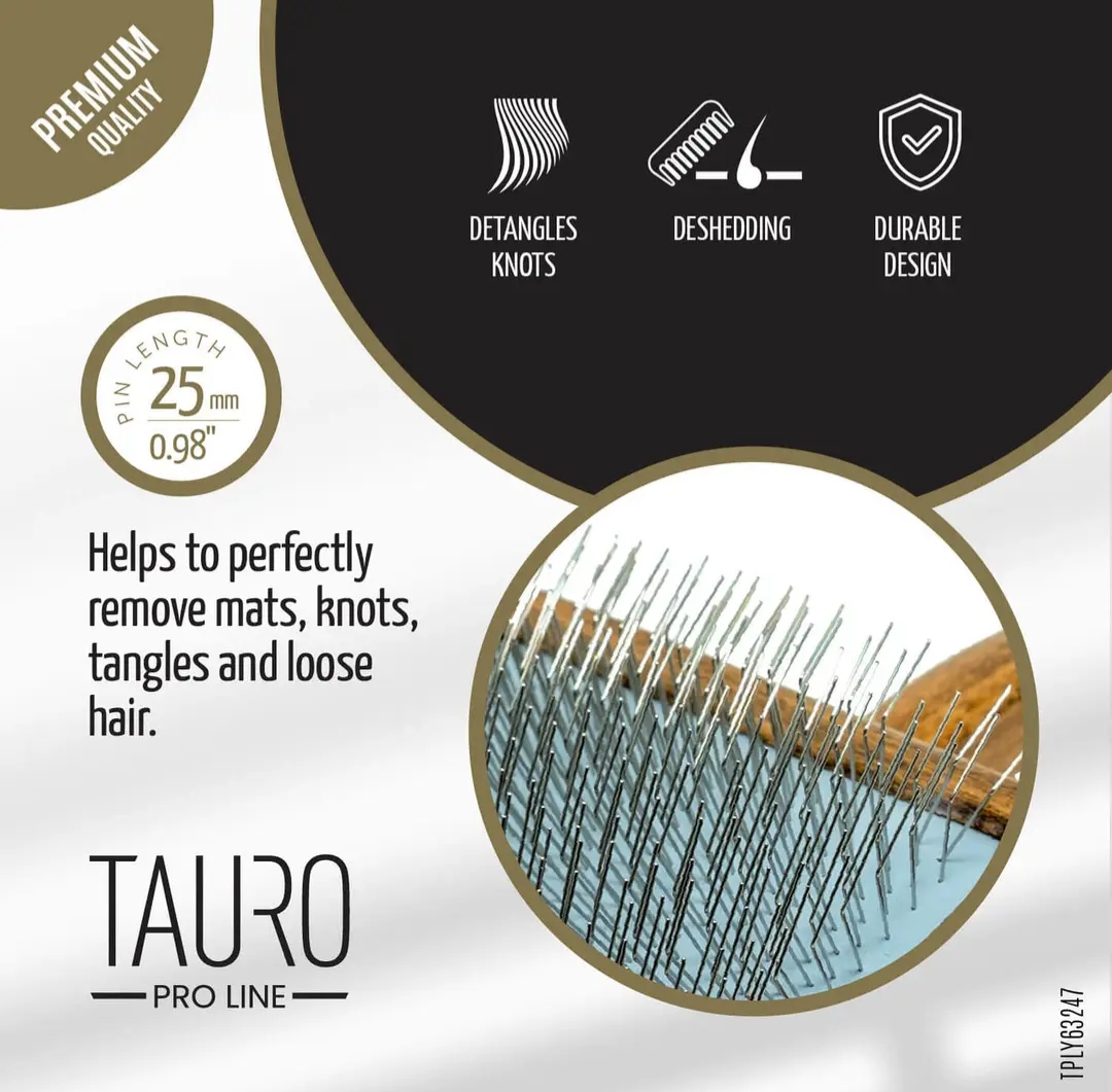 Tauro Wooden Handle Pet Slicker Brush with Long pins (.098") for Dense Coat