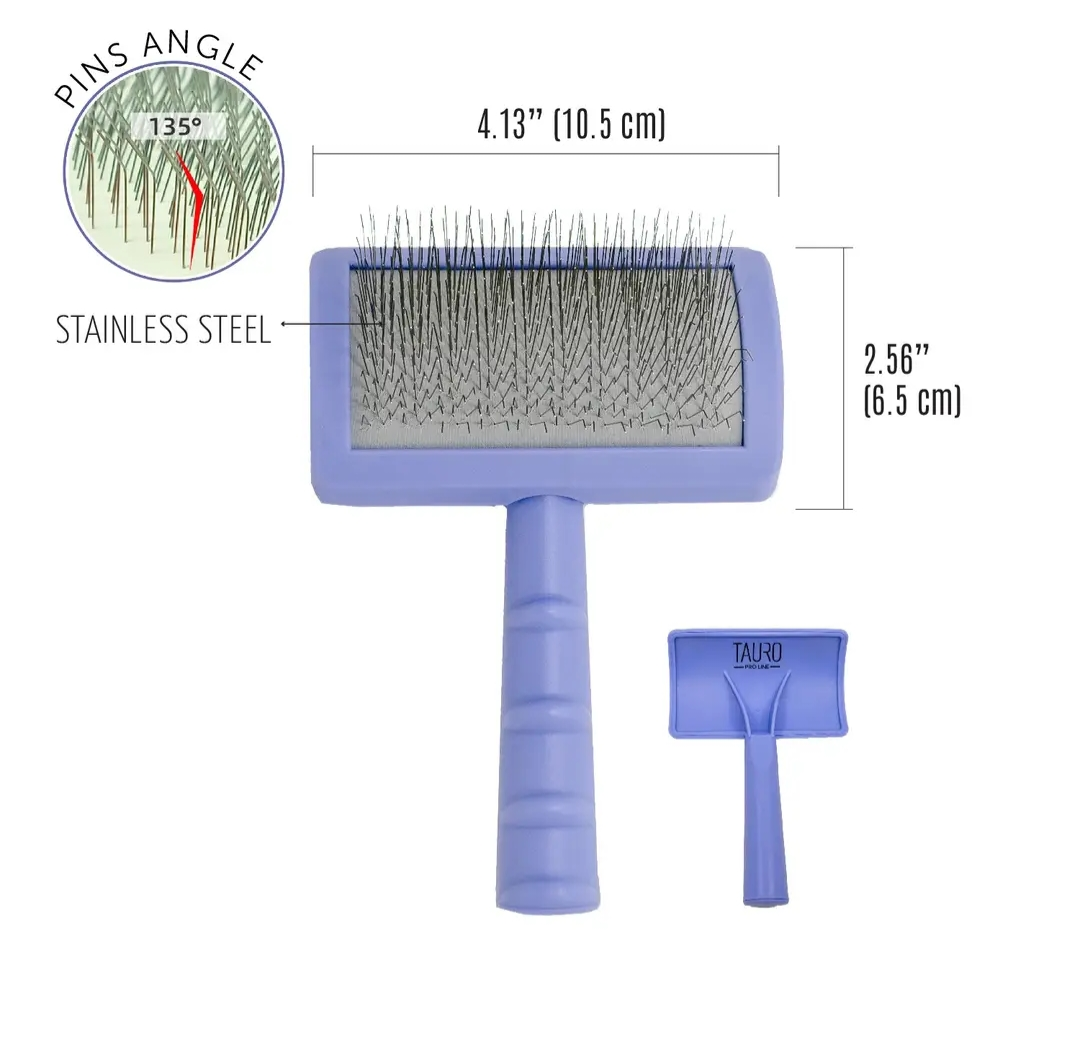 Tauro Plastic Detangling Pet Brush with Curved Steel Pins, .08"