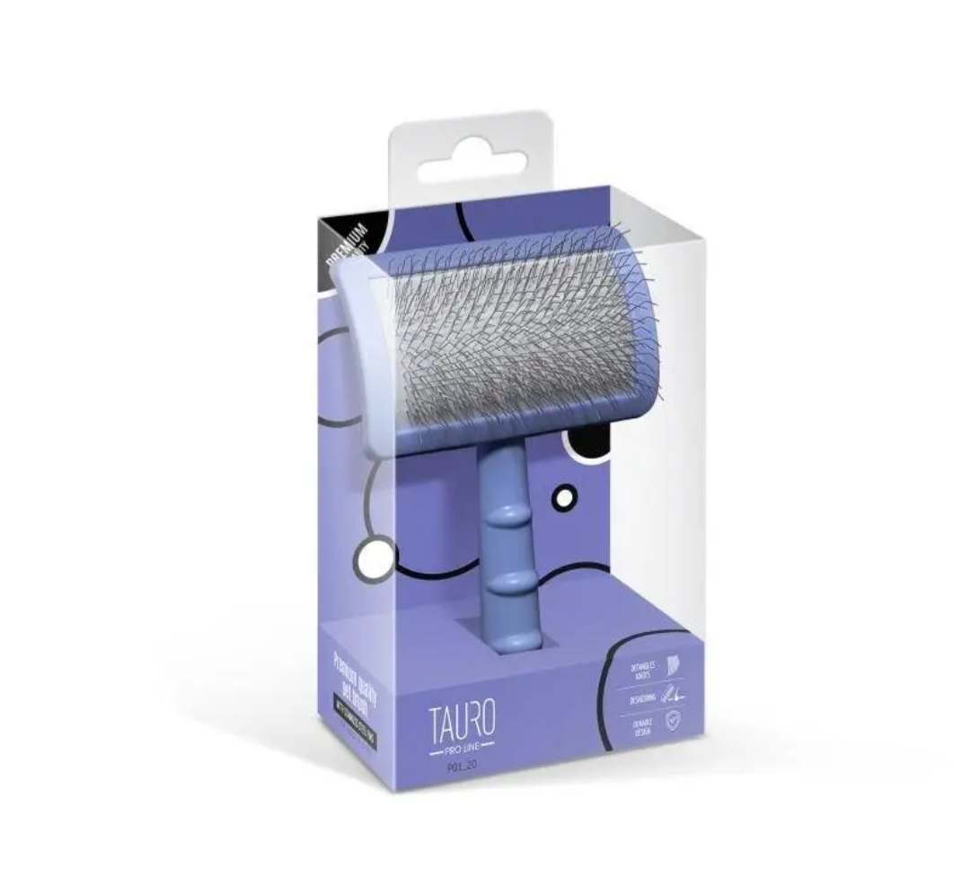 Tauro Plastic Detangling Pet Brush with Curved Steel Pins, .08"