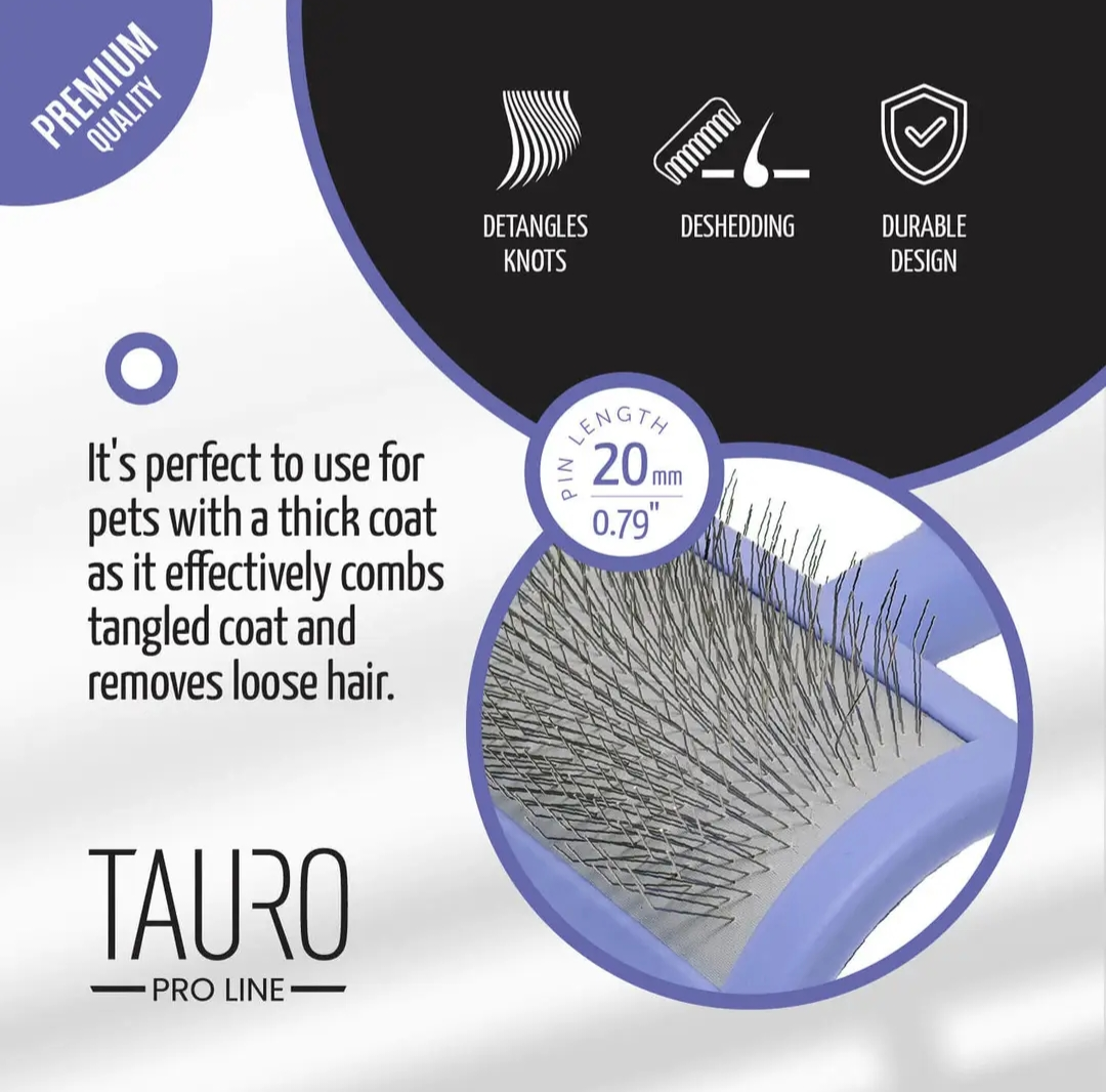 Tauro Plastic Detangling Pet Brush with Curved Steel Pins, .08"