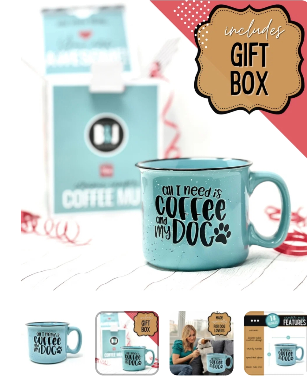 Dog Lover Ceramic Mug-All I Need is Coffee 14 oz