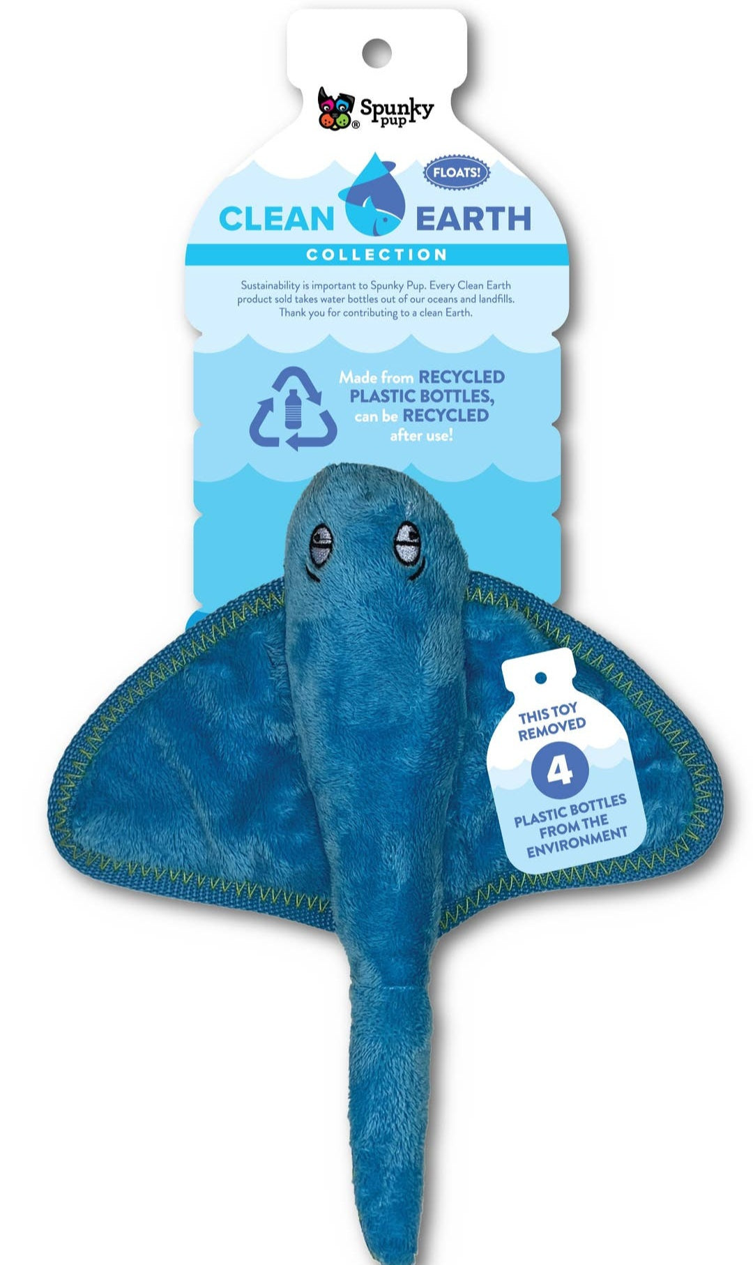 Clean Earth Plush Stingray By Spunky Pup Dog Toys