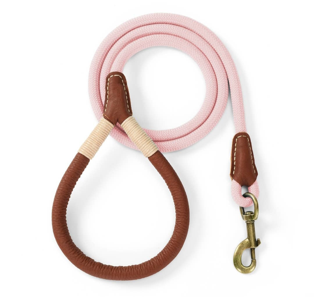 Pink Rope Dog Lead Mile High Life Premium Leather Handle Rope Dog Leash | Pink – Frugal Mutts