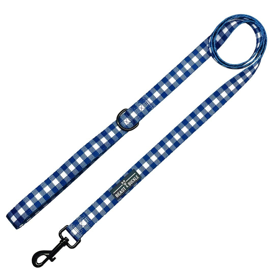 Beast and Buckle Blue Gingham Dog Leash