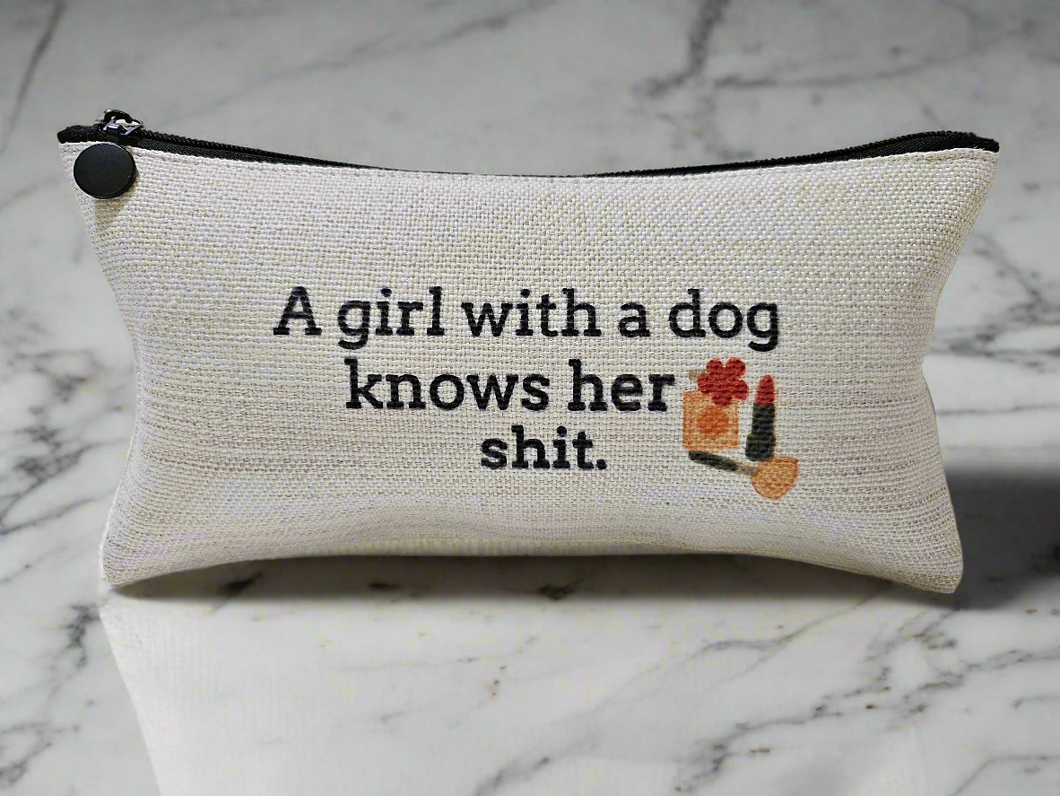 Linen Make Up Bag " A Girl with a Dog "