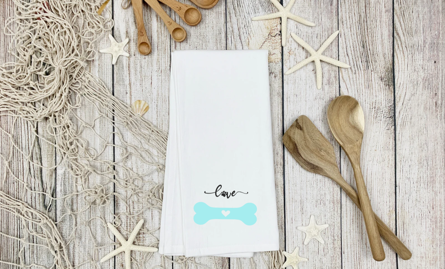 Kitchen Flour Sack Tea Towel 27" X 27" | Blue Dog Bone