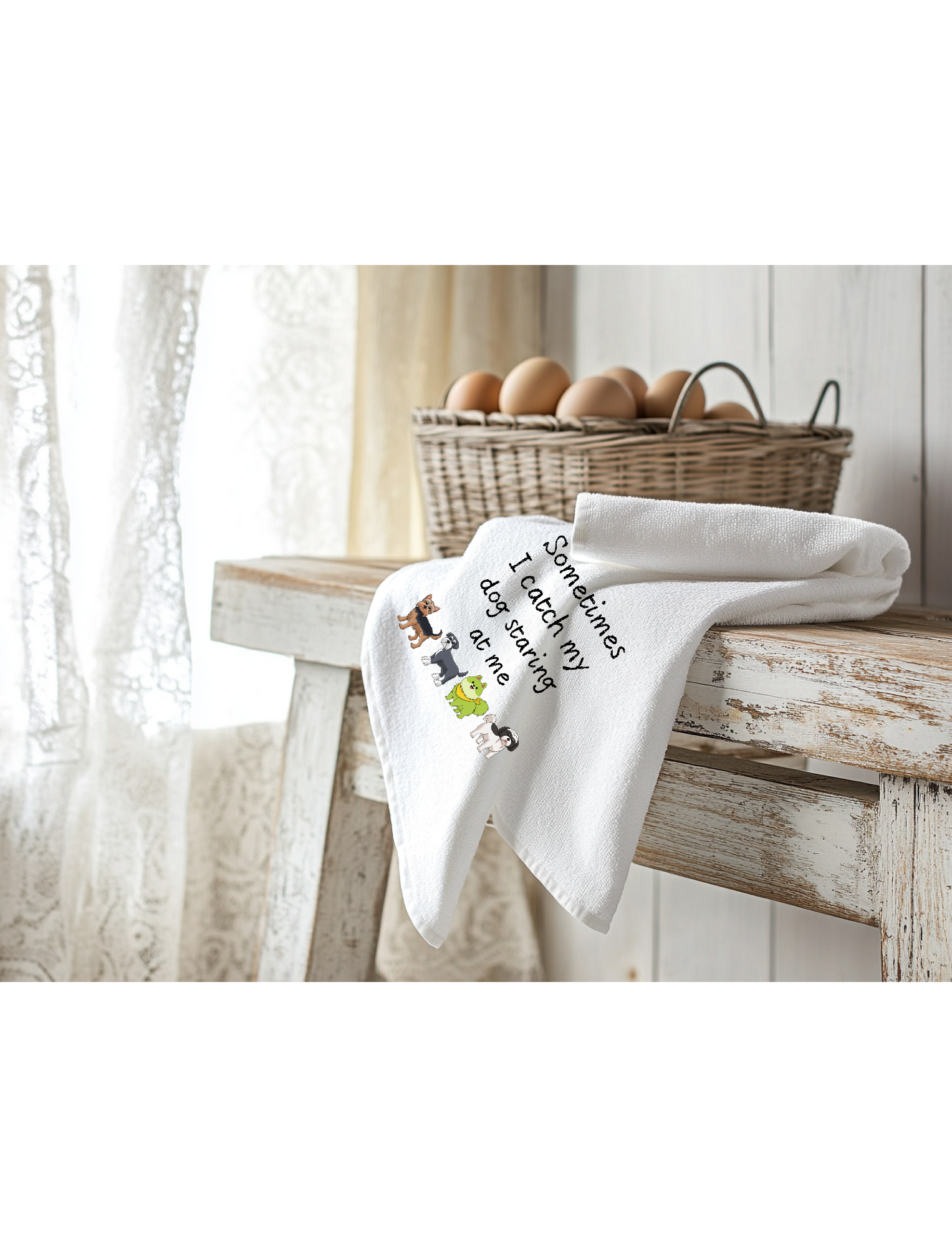 Kitchen Flour Sack Tea Towel 27"x 27" 'Sometimes I Catch My Dogs'