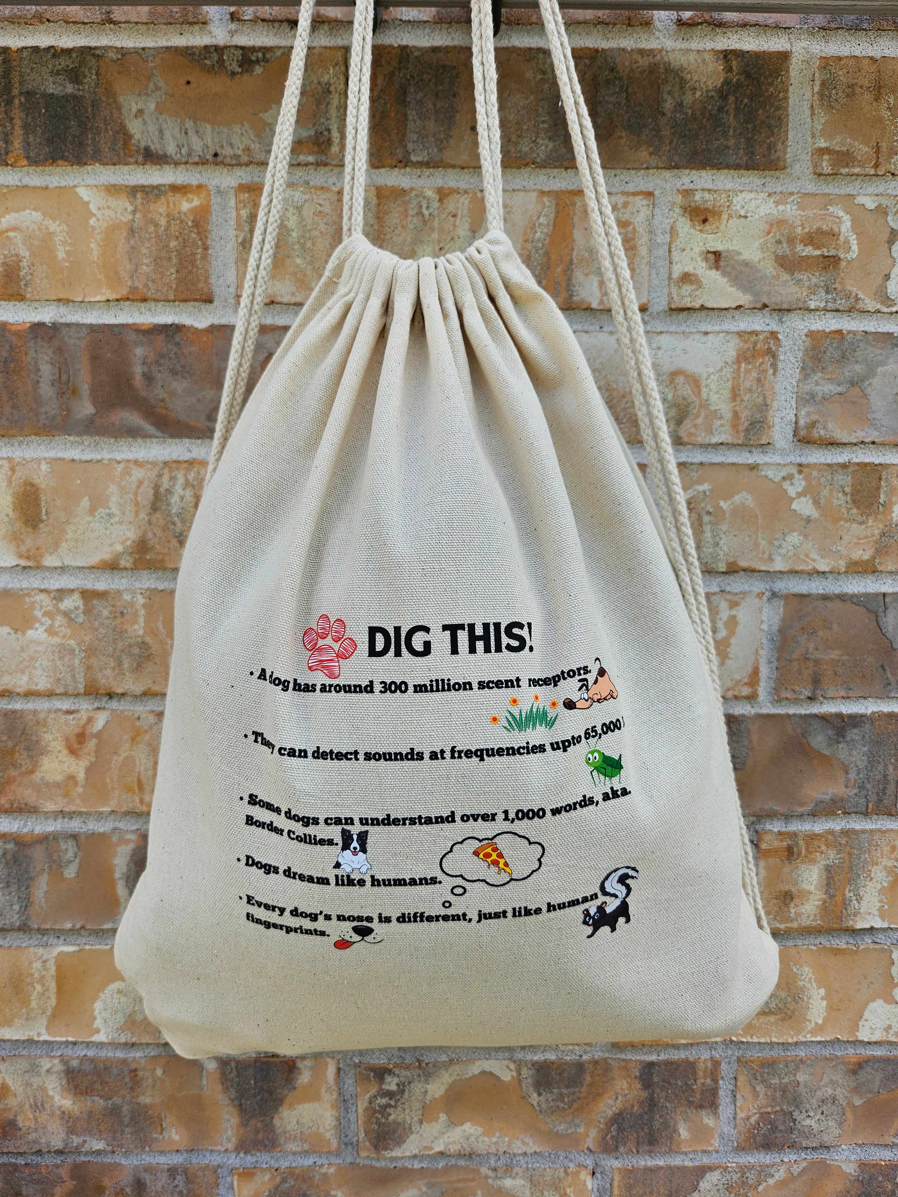 Canvas Drawstring Backpack for Dog Lovers 'Dig This'