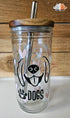 Frugal Mutts 'Peace Love Dogs' Mason Jar Style Glass with Acacia Lid & Boba Style Straw 22 oz