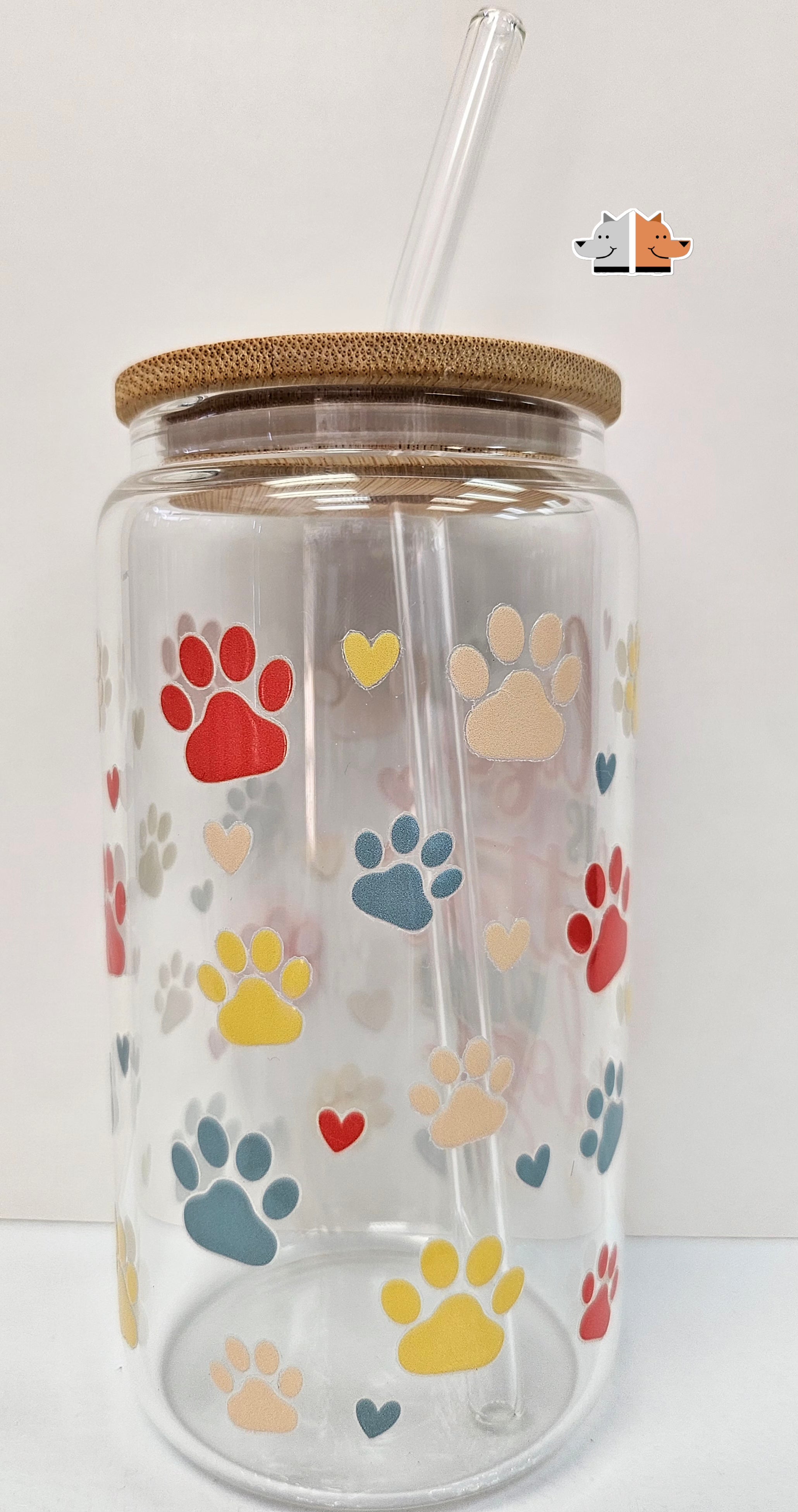 Frugal Mutts 'Life is Better with Dogs' Glass Can with Bamboo Lid & Glass Straw 16 oz