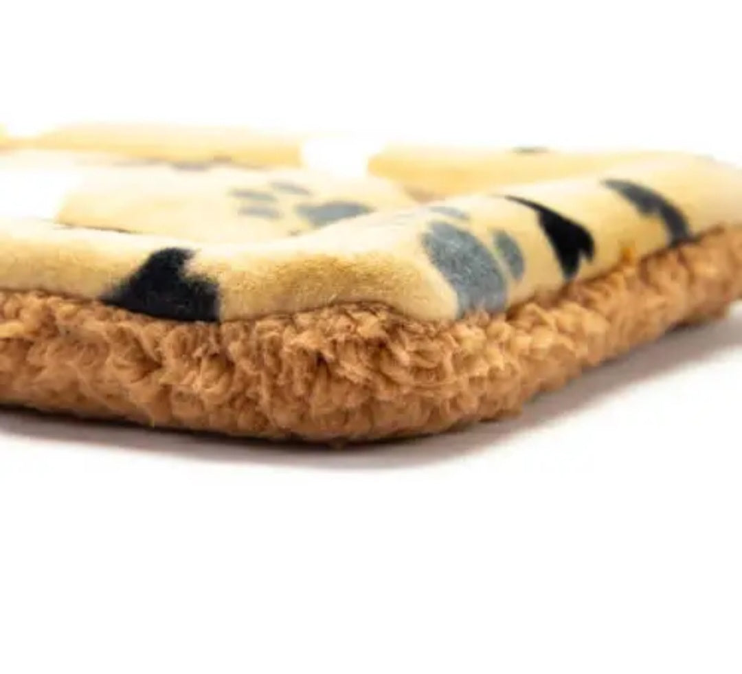 Mutts & Mittens Flat Bed for Dogs | Tan Bones & Paws Plush Fleece | 16x23