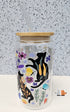 Frugal Mutts Silhouette Cats Glass Can with Bamboo Lid & Glass Straw 16 oz