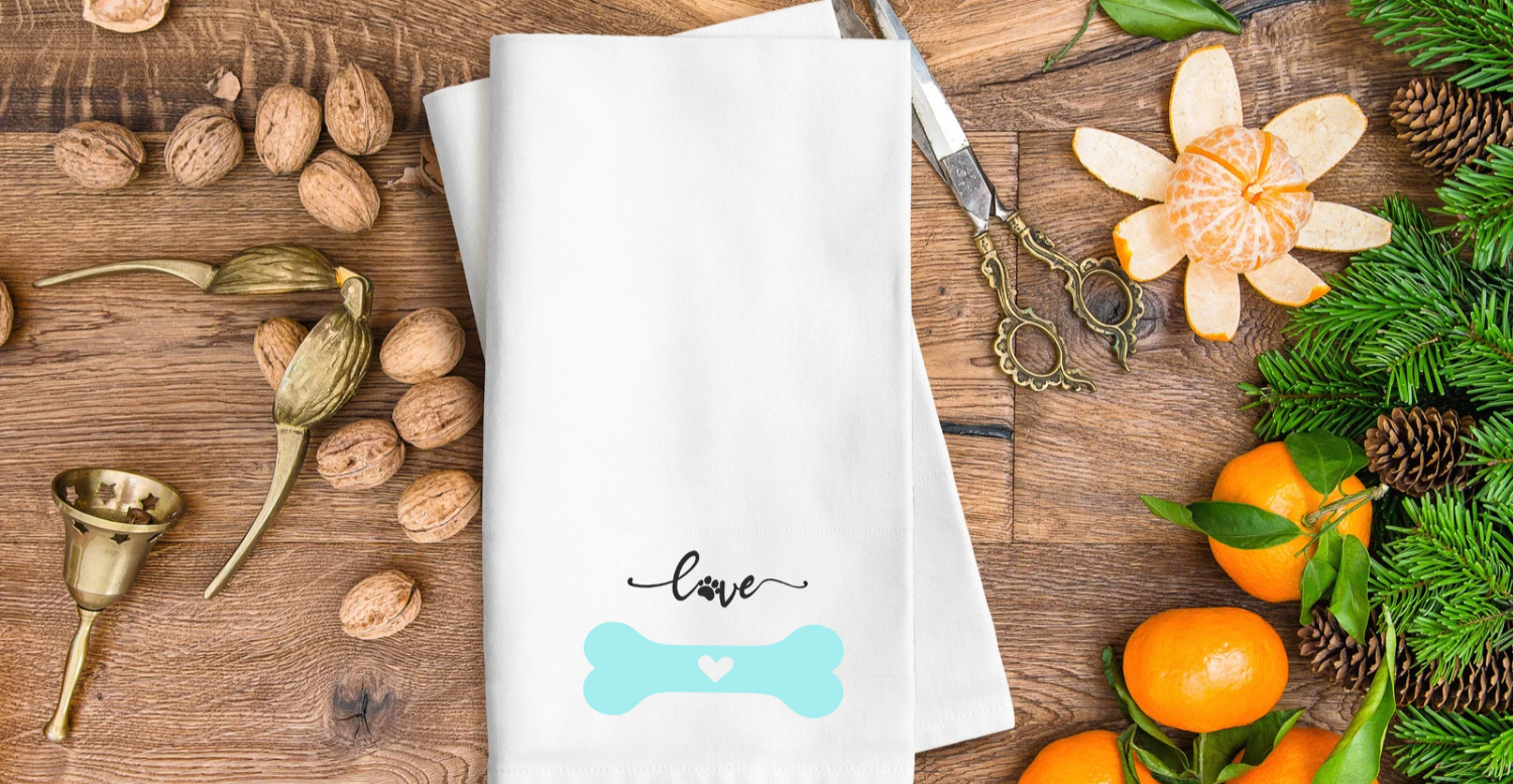 Kitchen Flour Sack Tea Towel 27" X 27" | Blue Dog Bone