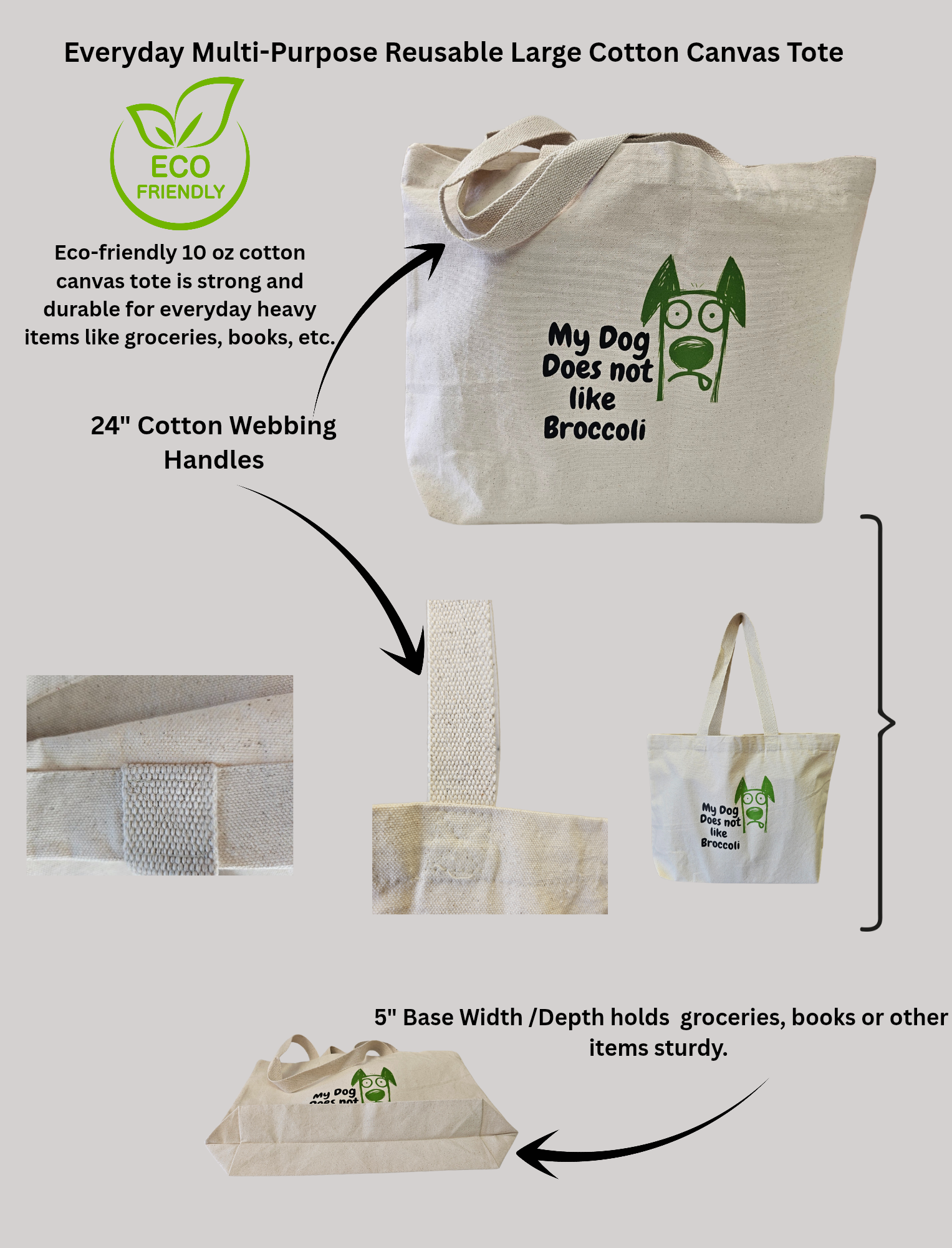 Everyday Canvas Tote 'My Dog Does Not Like Broccoli'